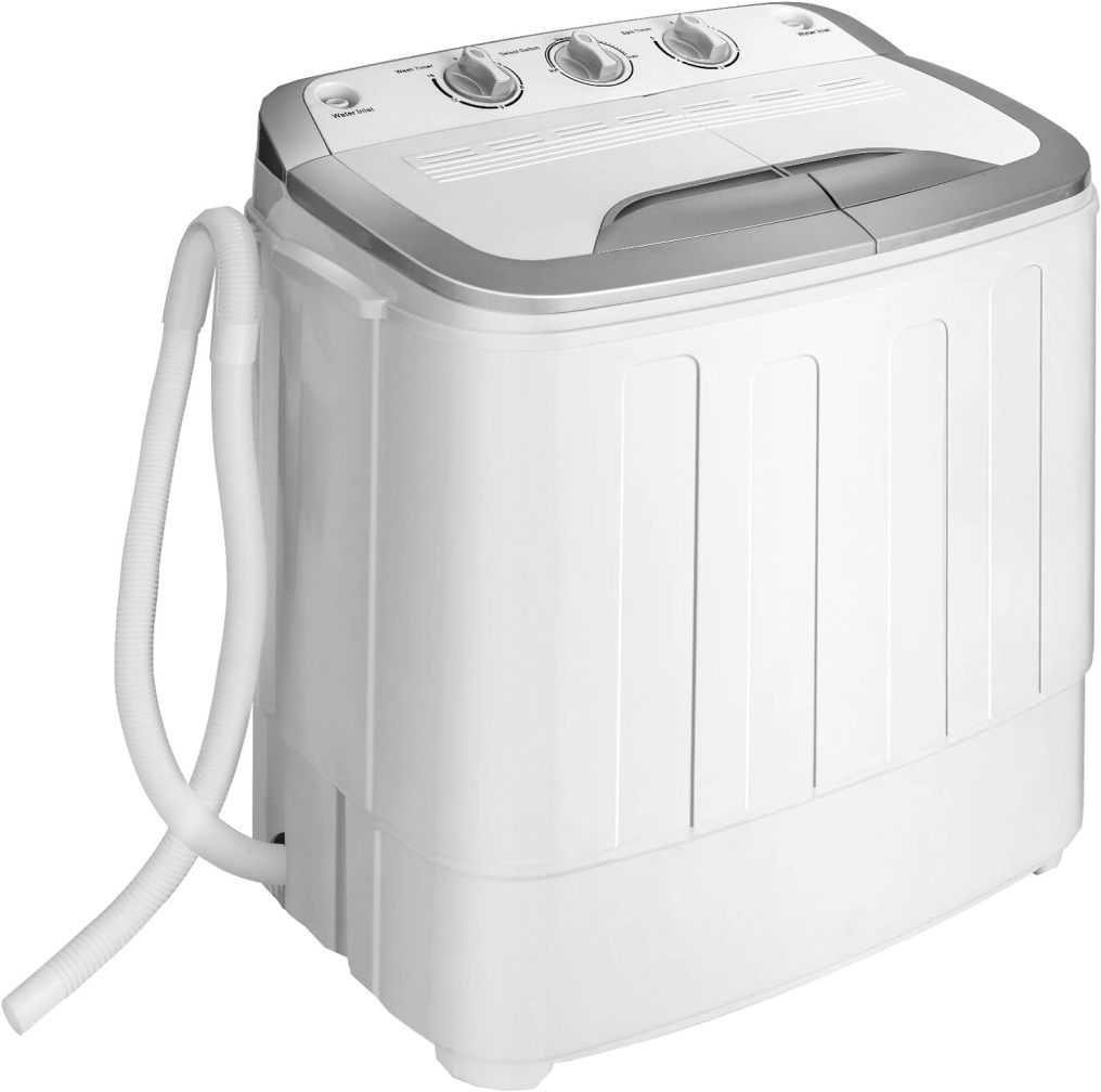 Portable Washing Machine, Twin Tub 13Lbs Capacity Washer 8Lbs and Spinner 5Lbs with Control Knobs