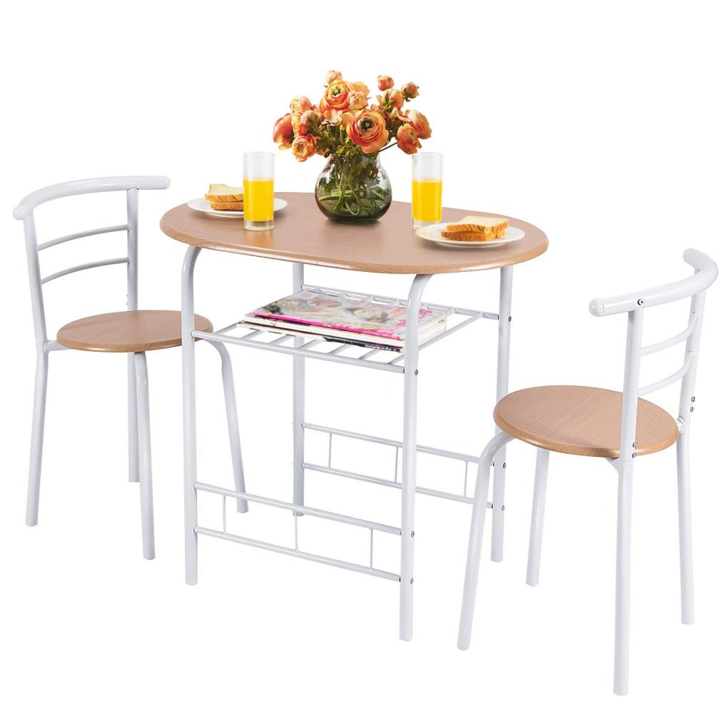 ARLIME 3-Piece Dining Set, Round Kitchen Table w/ 2 Chairs