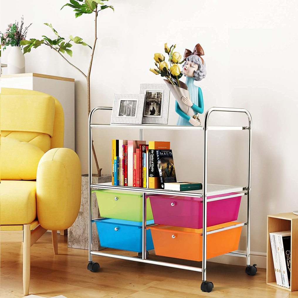 ARLIME 4-Drawer Storage Cart, 4 Drawer 2 Shelves Trolley, Rolling Organizer Cart