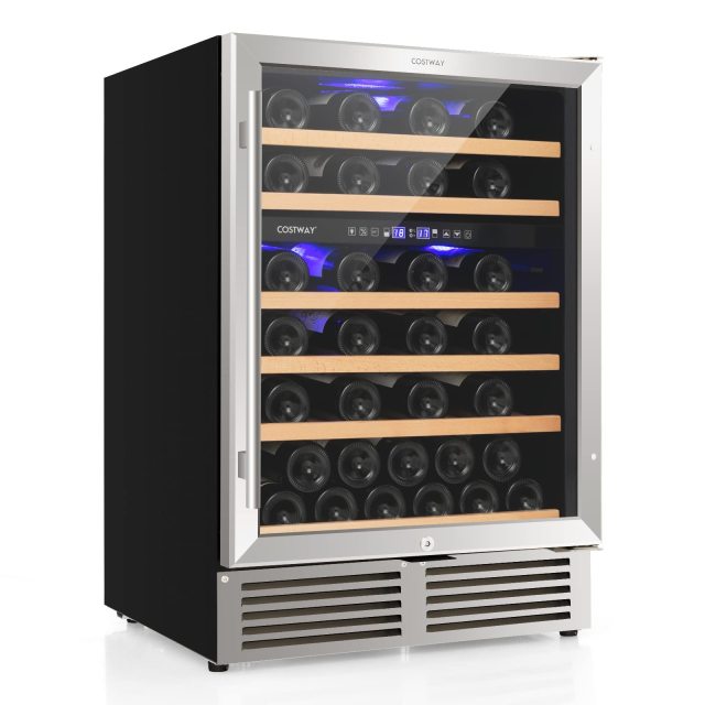 ARLIME 24 Inch Wine Cooler, 51 Bottles Dual Zone Wine Refrigerator w/Stainless Steel Tempered Glass Door