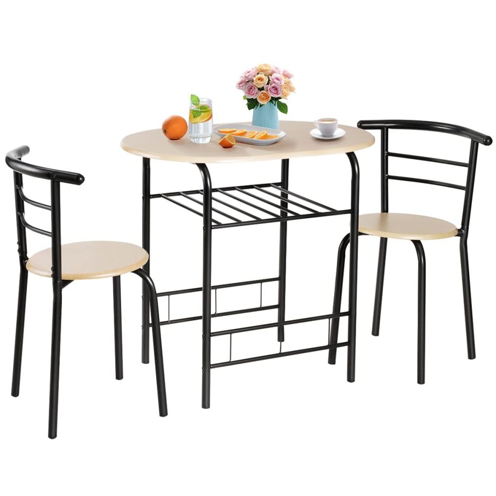 ARLIME 3-Piece Dining Set, Round Kitchen Table w/ 2 Chairs