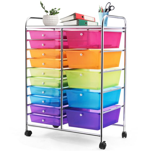 ARLIME 15-Drawer Storage Cart, 15 Drawer Trolley, Rolling Organizer Cart