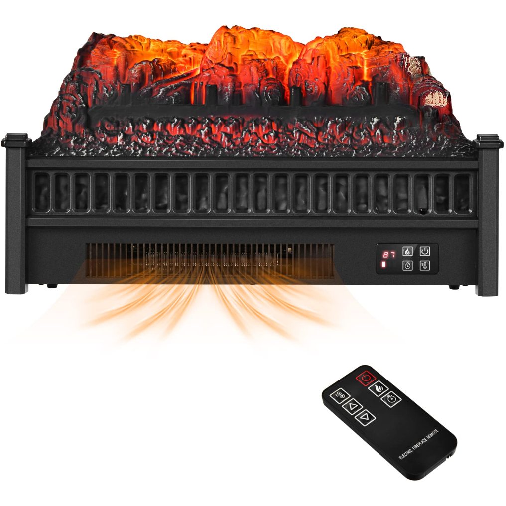 23" Electric Fireplace Log Set Heater, Portable Realistic Ember Bed Fireplace Insert w/Adjustable Flame Brightness & Temperature