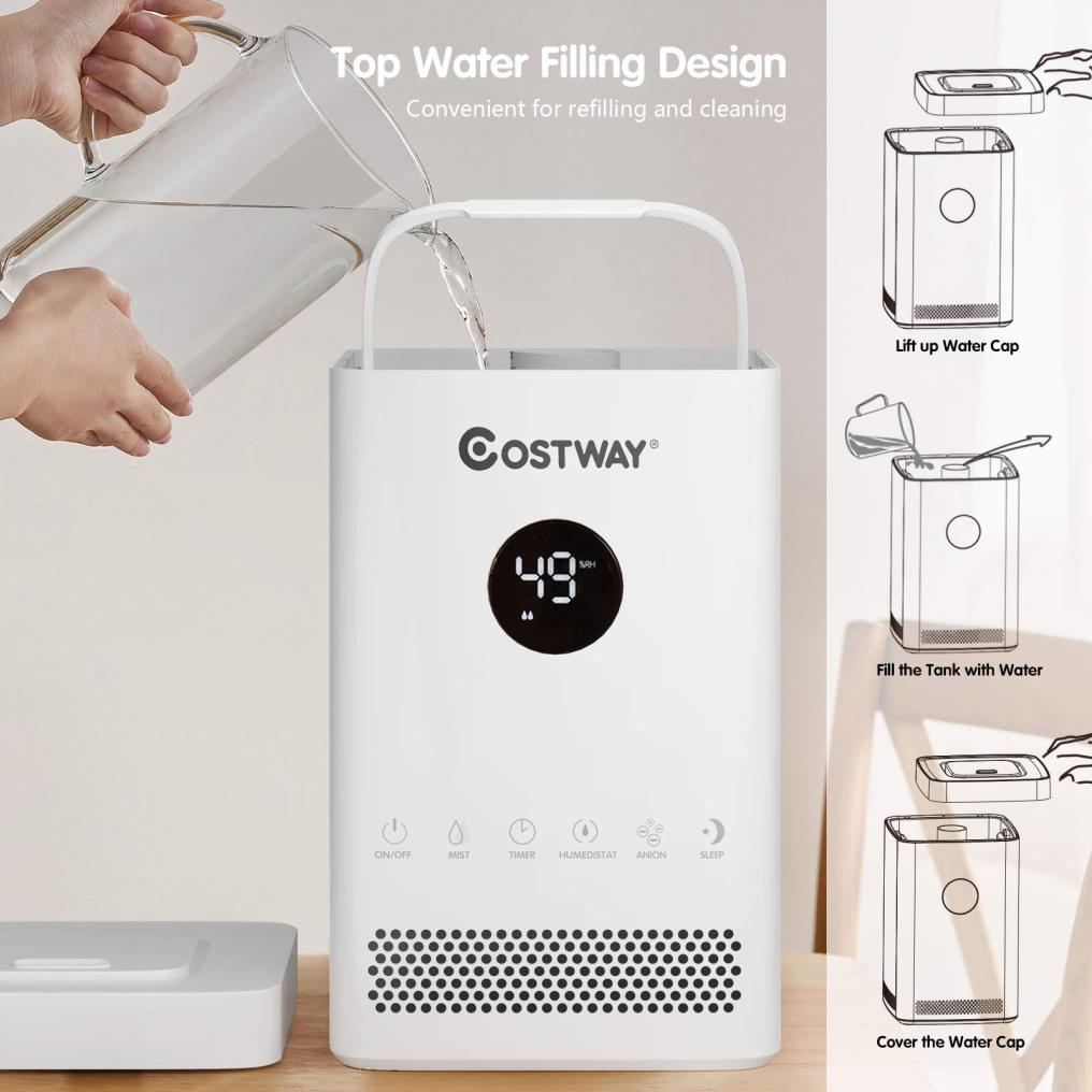 Small Humidifiers for Bedroom, 3.5L Top Fill Cool Mist Humidifier with 3-Level Mist, Sleep Mode, 12H Timer