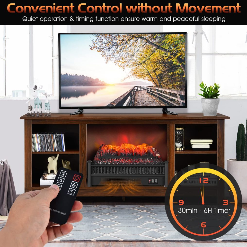 23" Electric Fireplace Log Set Heater, Portable Realistic Ember Bed Fireplace Insert w/Adjustable Flame Brightness & Temperature