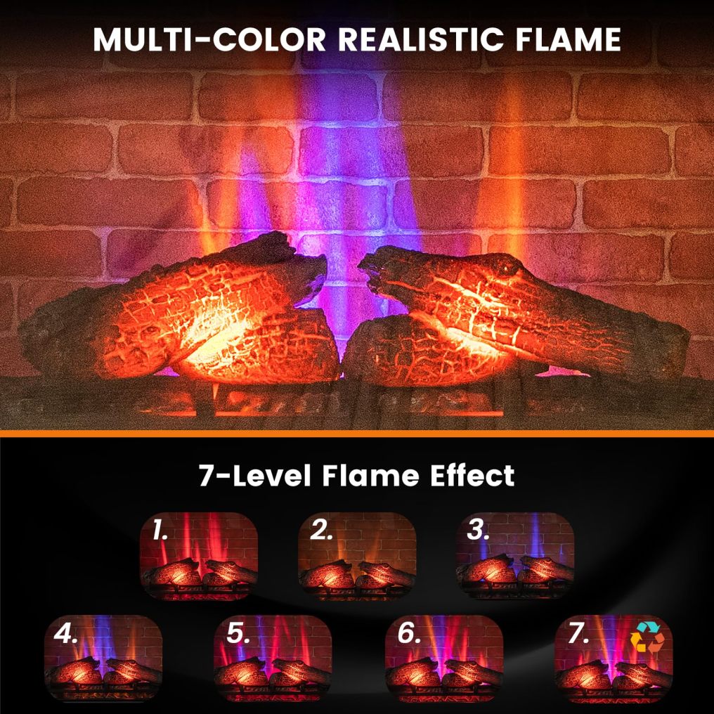 Electric Fireplace with 3-Sided Glass 27-inch Wide, 1400W Freestanding Fireplace Heater with Remote Control
