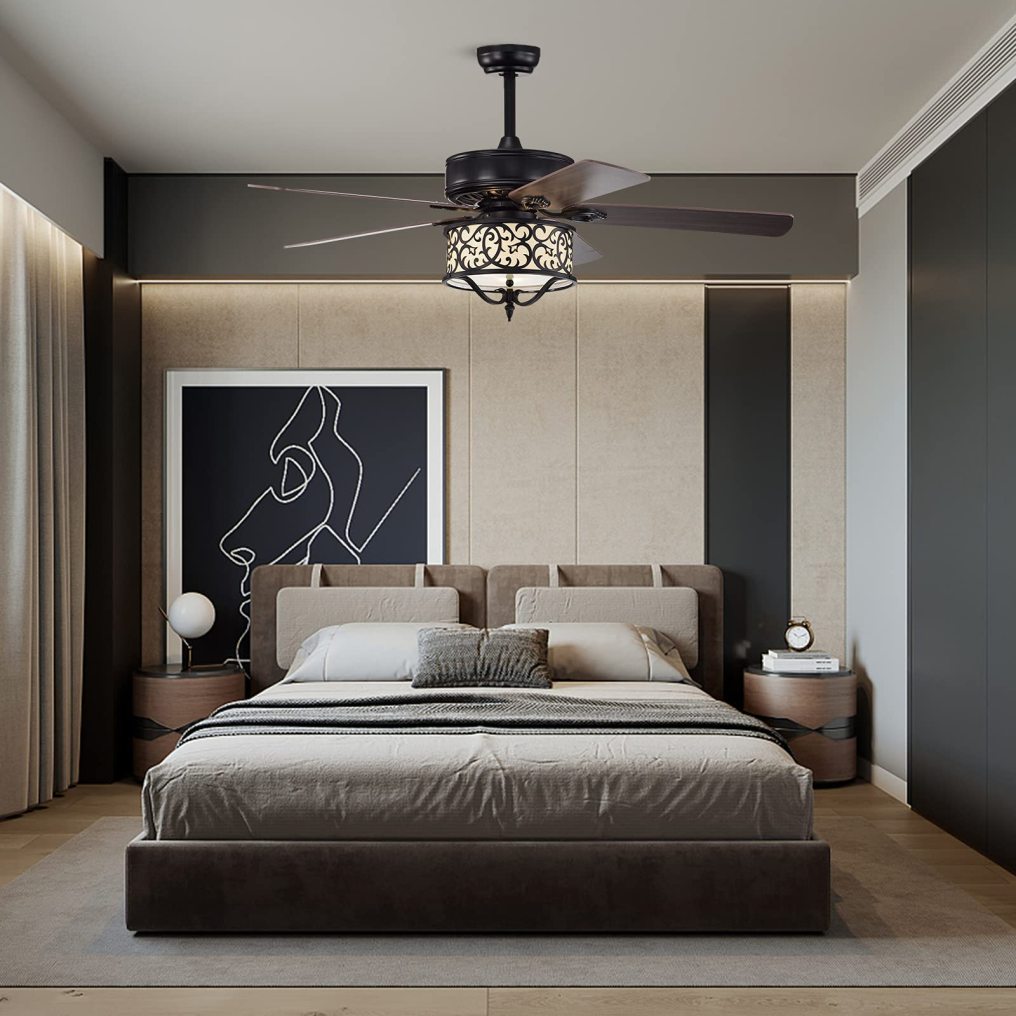 52 Inches Ceiling Fan with Remote Control, Retro Ceiling Fan with Reversible Motor (Bronze)
