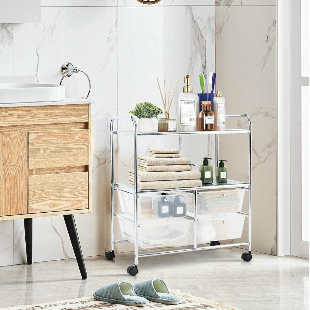 ARLIME 4-Drawer Storage Cart, 4 Drawer 2 Shelves Trolley, Rolling Organizer Cart