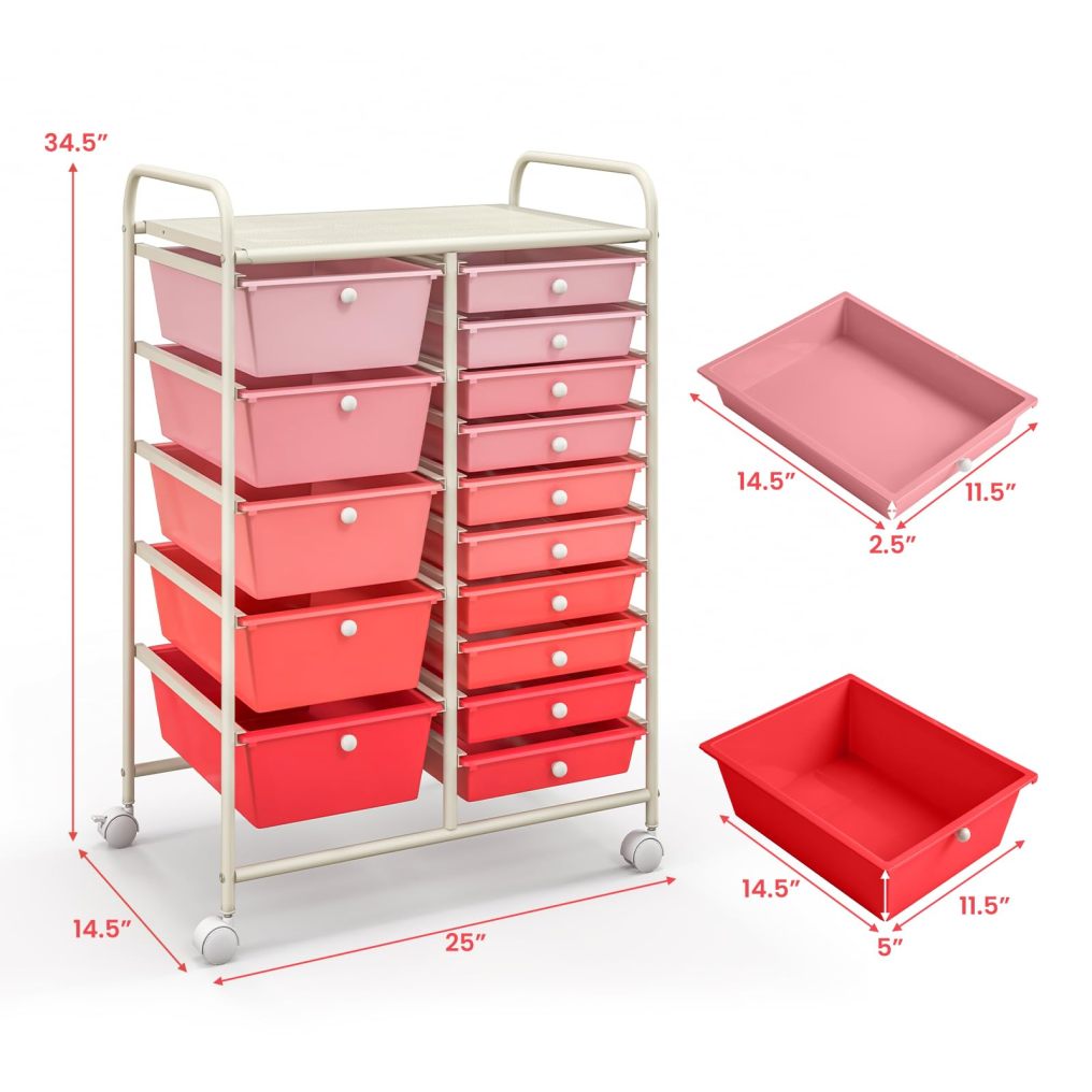 ARLIME 15-Drawer Storage Cart, 15 Drawer Trolley, Rolling Organizer Cart