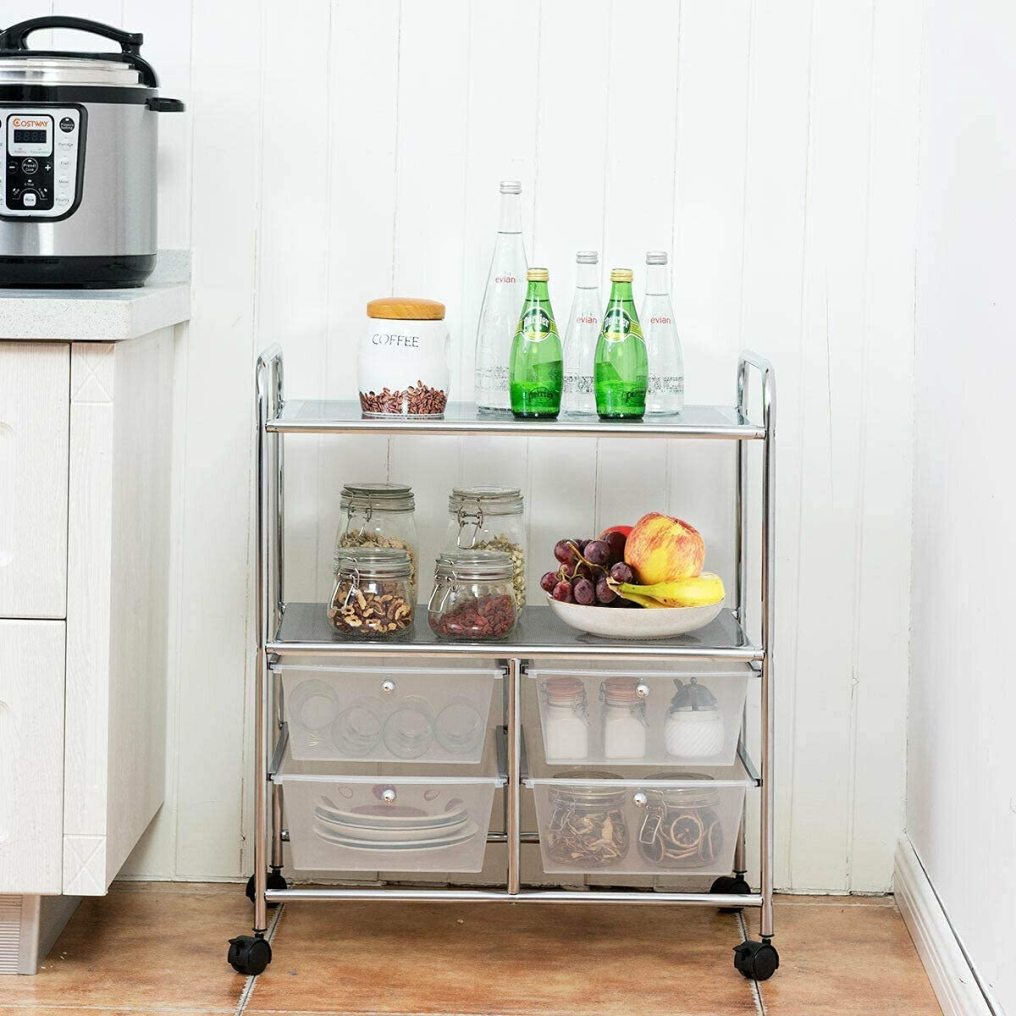 ARLIME 4-Drawer Storage Cart, 4 Drawer 2 Shelves Trolley, Rolling Organizer Cart