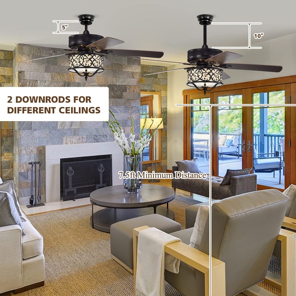52 Inches Ceiling Fan with Remote Control, Retro Ceiling Fan with Reversible Motor (Bronze)