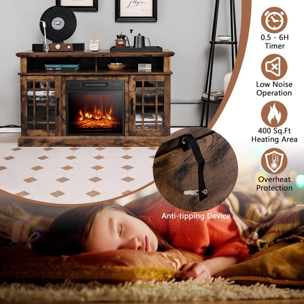 ARLIME Electric Fireplace TV Stand for TVs Up to 55 Inches, 18-Inch Fireplace Insert with Remote, Overheat Protection