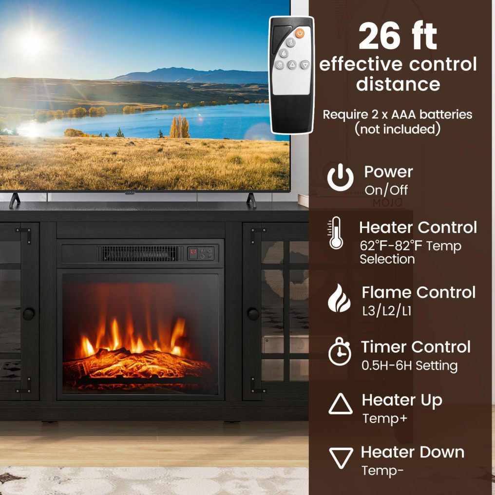 Electric Fireplace TV Stand for TVs up to 65-inch, 18-inch Fireplace Entertainment Center with Remote Control