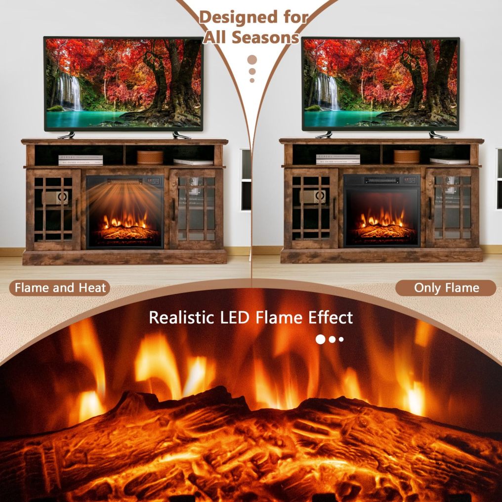 ARLIME Electric Fireplace TV Stand for TVs Up to 55 Inches, 18-Inch Fireplace Insert with Remote, Overheat Protection