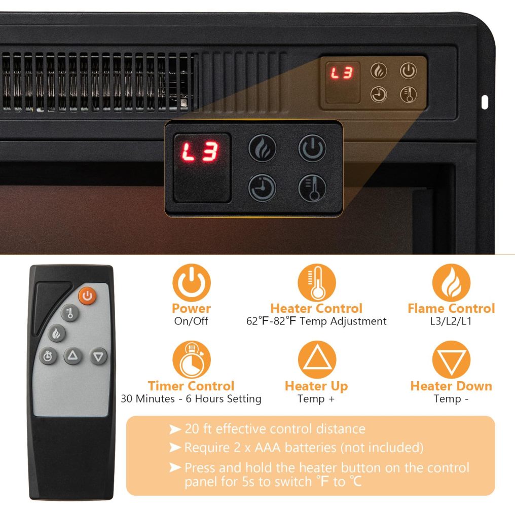Fireplace TV Stand for TVs Up to 65 Inch, 23 Inches Electric Fireplace with Remote Control