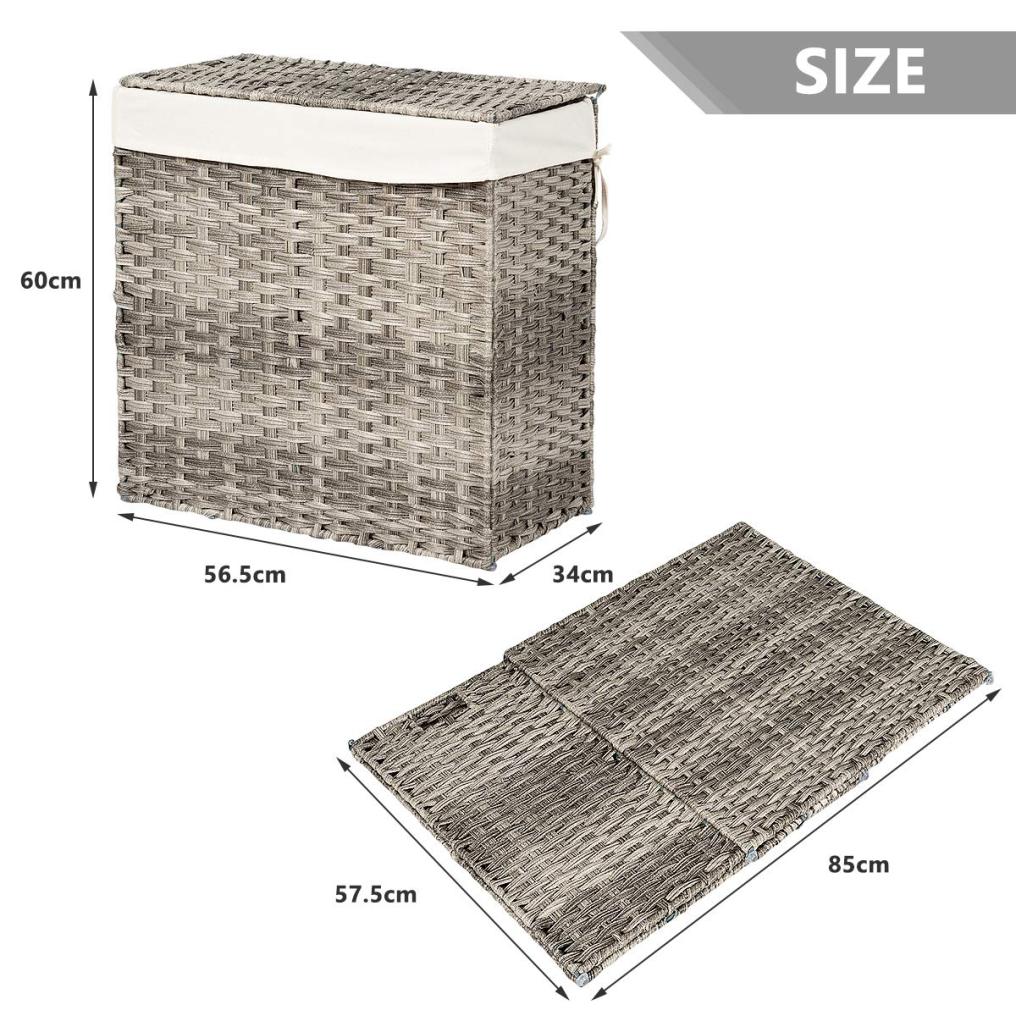 ARLIME Handwoven Laundry Hamper, Foldable Divided Laundry Basket