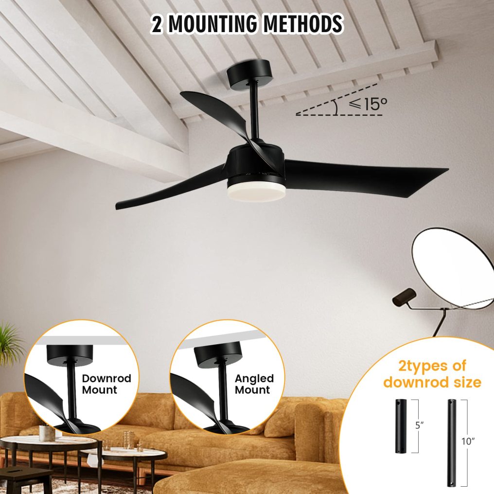 ARLIME 52 Inch Ceiling Fan with Light, Indoor Outdoor LED Ceiling Fan w/Remote Control, 6-Level Adjustable Speed
