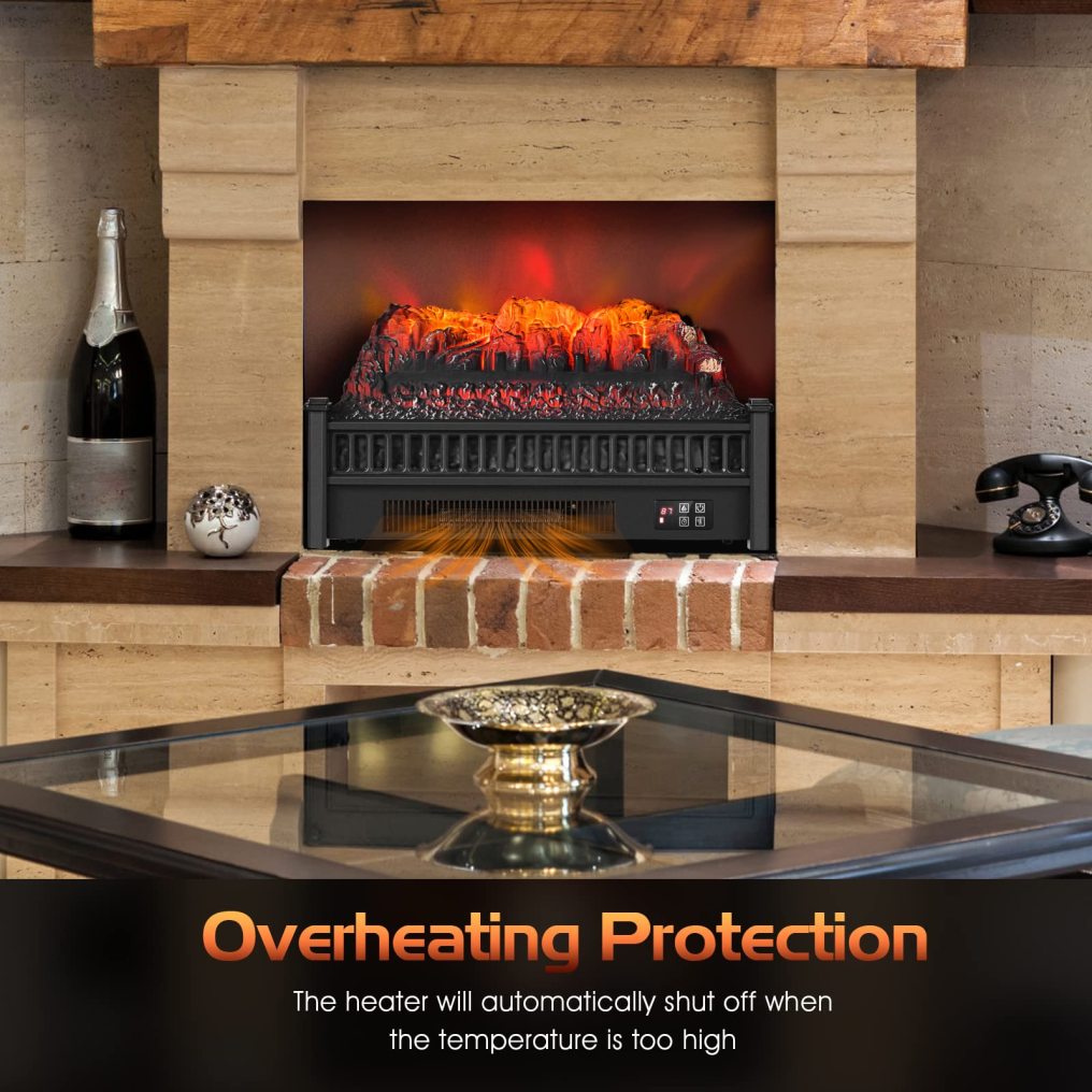 23" Electric Fireplace Log Set Heater, Portable Realistic Ember Bed Fireplace Insert w/Adjustable Flame Brightness & Temperature