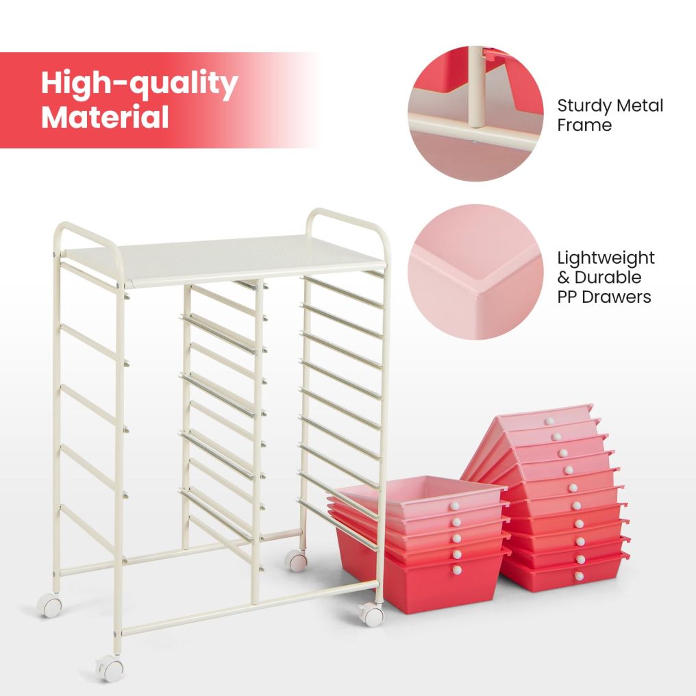 ARLIME 15-Drawer Storage Cart, 15 Drawer Trolley, Rolling Organizer Cart