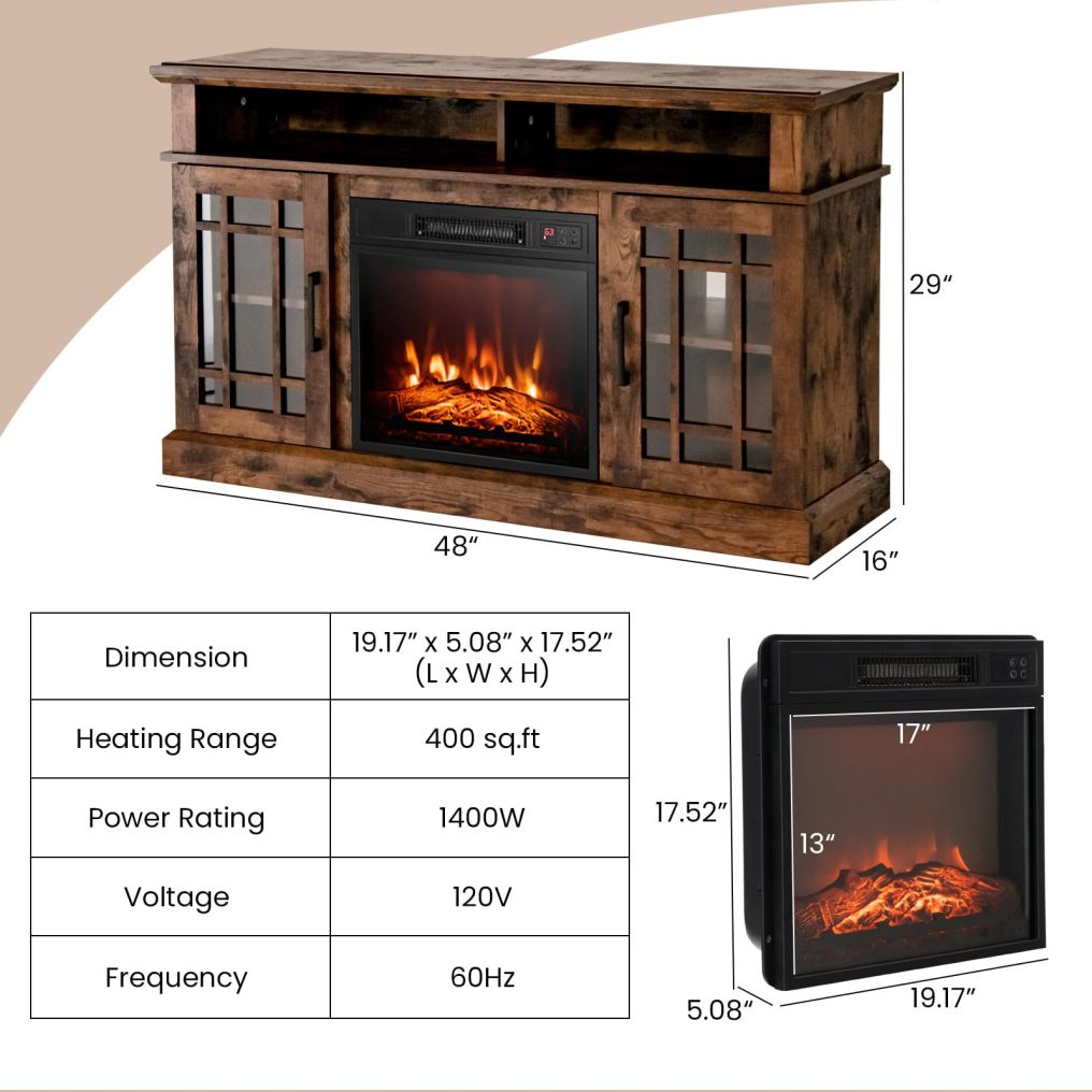 ARLIME Electric Fireplace TV Stand for TVs Up to 55 Inches, 18-Inch Fireplace Insert with Remote, Overheat Protection