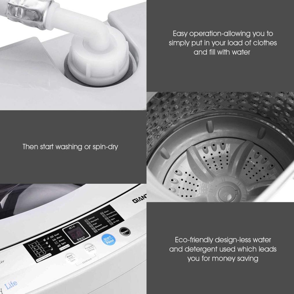 ARLIME Full-Automatic Washing Machine with LED Display, Drain Pump, 10 Programs, 8 Water Level Selections