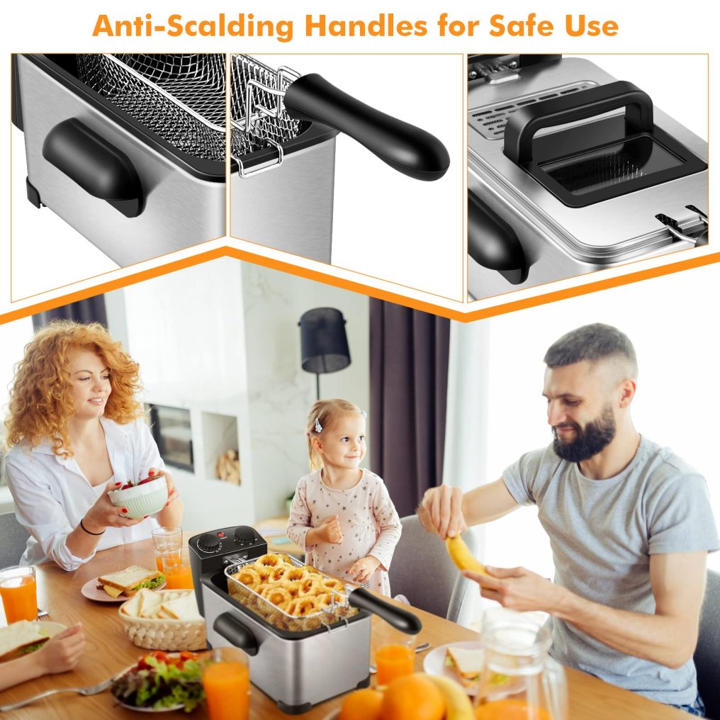 ARLIME Deep Fryer with Basket, 3.2Qt Stainless Steel Electric Oil Fryer