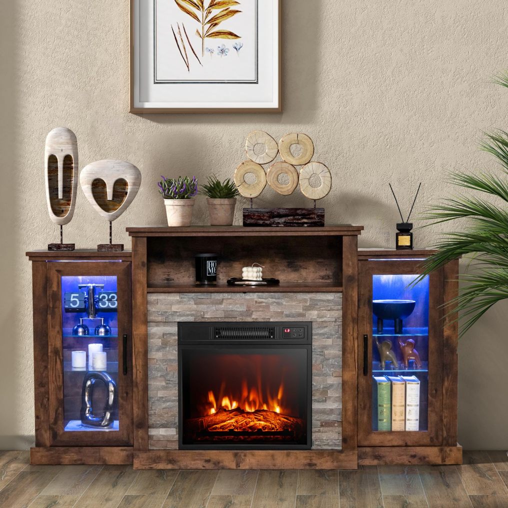 ARLIME Fireplace TV Stand with LED Lights for TV up to 65”, Entertainment Center with 18” Electric Fireplace