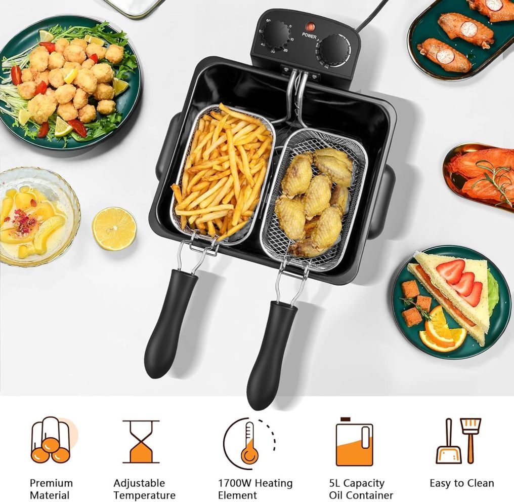 ARLIME Deep Fryer with Basket, 5.3 Qt/5L Electric Fryer with Adjustable Temperature & Timer