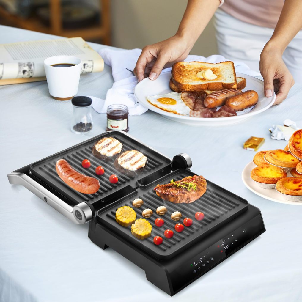 ARLIME Panini Press Sandwich Maker, 3-in-1 Electric Indoor Grill, 2 Removable & Dishwasher Safe Non-Stick Plates, Drip Tray, 5 Auto Modes