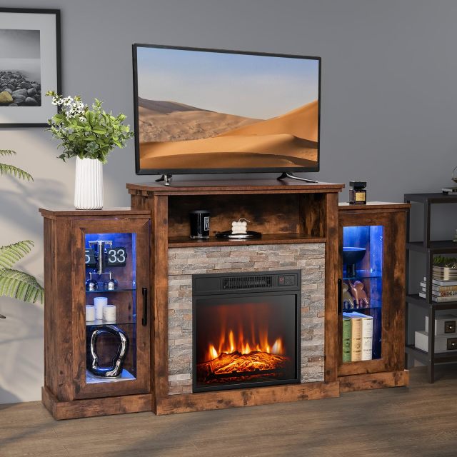 ARLIME Fireplace TV Stand with LED Lights for TV up to 65”, Entertainment Center with 18” Electric Fireplace
