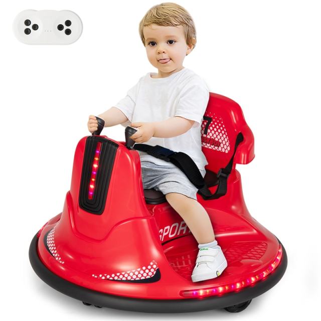12V Bumper Car for Toddlers, Kids Electric Ride On Bumper Car with Remote Control, 360 Degree Spin, Dual Joystick & Flashing LED Lights
