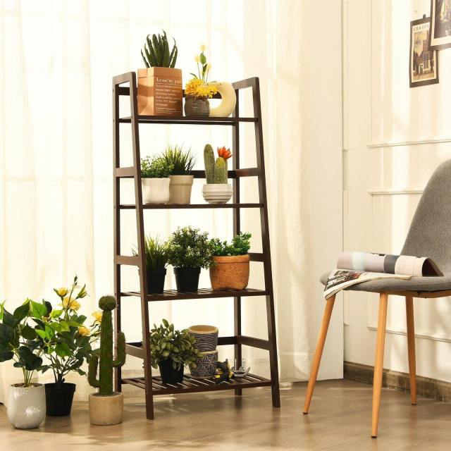 4 Tier Multifunctional Bamboo Ladder Shelf Plant Display Rack