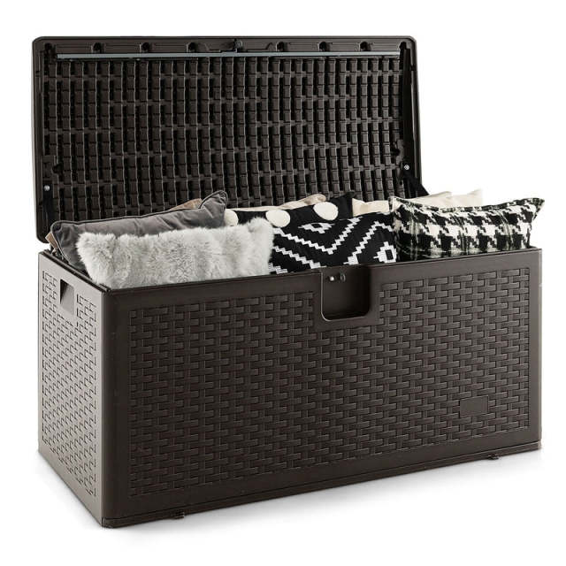 73 Gallon Patio Deck Box, Weather-Resistant Outdoor Storage Container with Lockable Lid & Side Handle for Furniture Cushions, Garden Tools & Toys