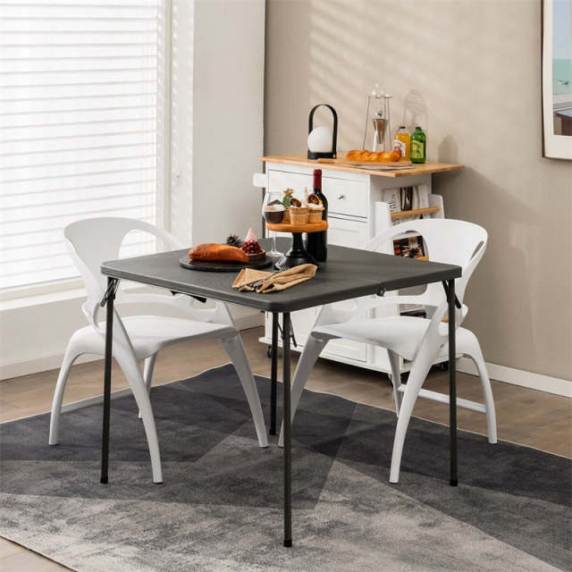 34" Square Folding Card Table Portable HDPE Outdoor Picnic Dining Table with Metal Frame & Carry Straps