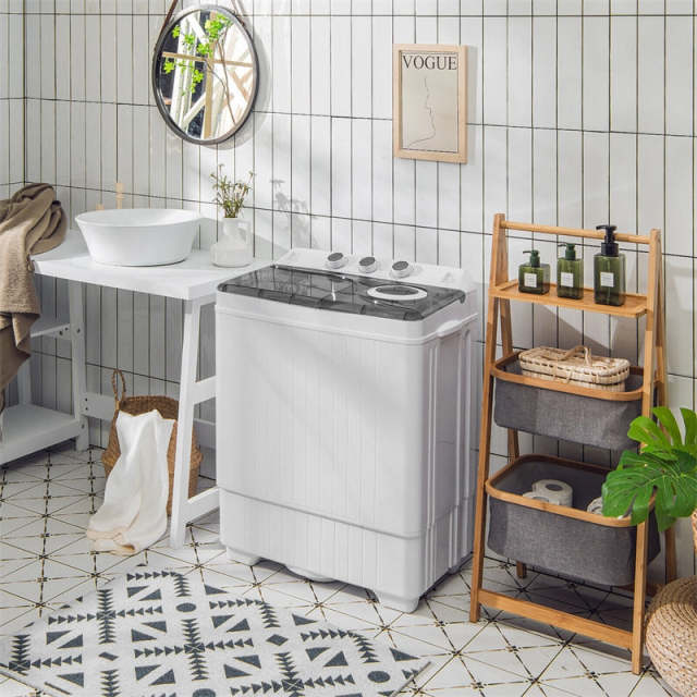 Portable Washing Machine, 2 in 1 Compact Twin Tub Washer and Spin Dryer Combo 26lbs with Built-in Drain Pump, Small Washer for Home Apartment