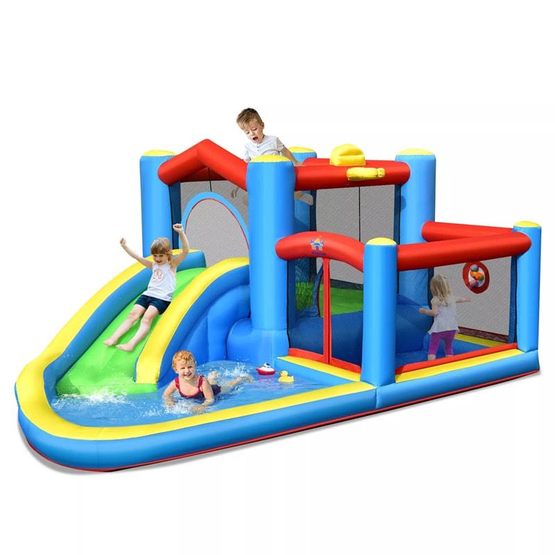 Inflatable Water Slide Mighty Bouncy House Jumper Water Park with Slide, Target Balls, Splash/Ball Pool for Kids Indoor Outdoor Party Family Fun