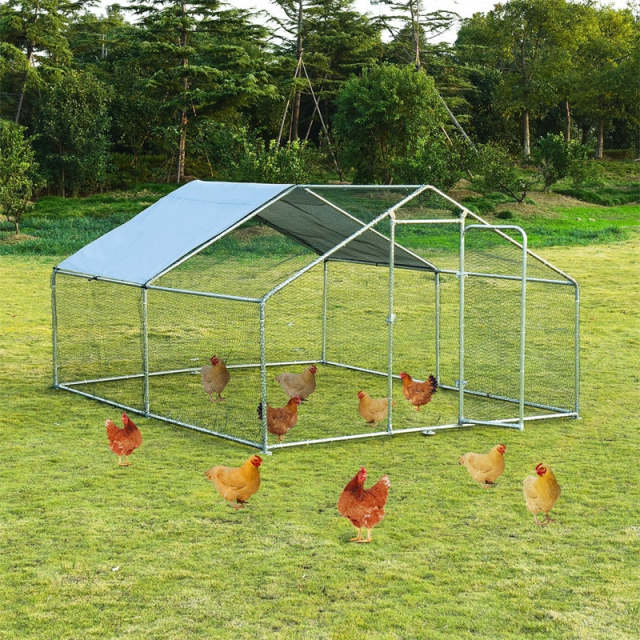 10' x 13‘ Large Metal Chicken Coop, Walk-in Poultry Cage Hen Run House Shade Cage with Waterproof Cover for Outdoor Backyard Farm