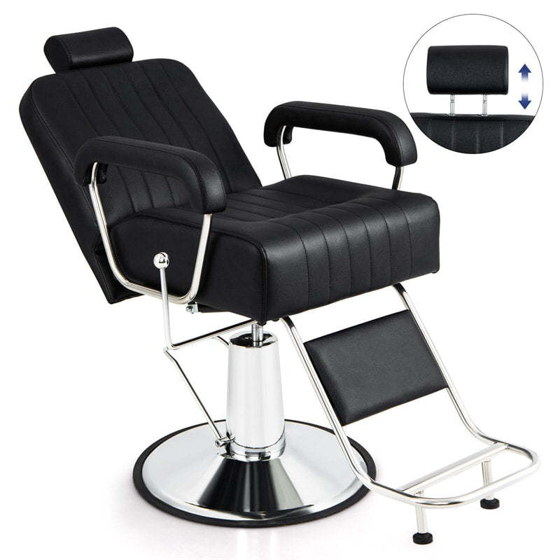 Heavy-Duty Hydraulic Barber Chair, Reclining Salon Chair with Adjustable Backrest & Headrest, 360° Swivel, 330LB Capacity for Beauty Salon/Tattoo Shop