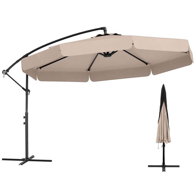 10FT Offset Cantilever Umbrella with Cover, Tilt Adjustment & Crank, 8-Rib Heavy-Duty Vented Ruffled Patio Umbrella for Poolside/Garden/Deck