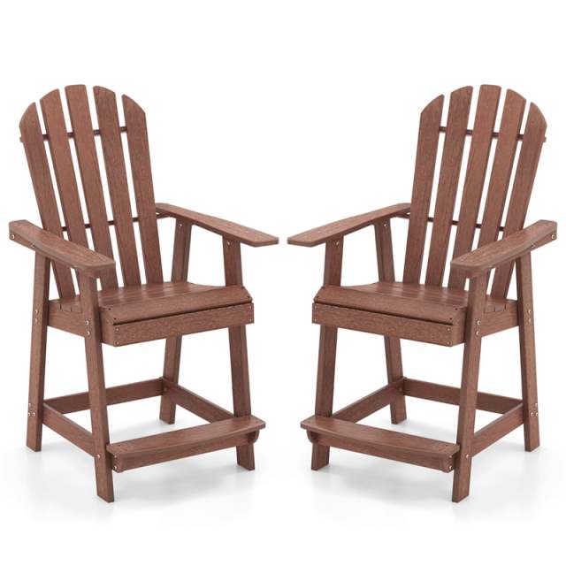 Outdoor HDPE Bar Stools Set of 2, 47" Tall Adirondack Chairs with Armrest & Footrest, All-Weather Counter Height Barstools for Poolside, Garden