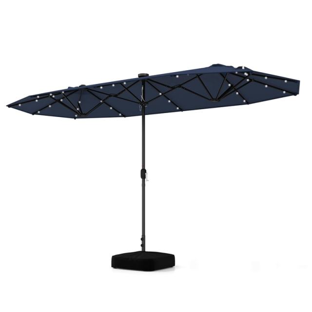 13FT Double-sided Patio Umbrella with Base, 36 Solar LED Lights & Crank Handle, Large Twin Table Umbrella for Poolside, Outdoor Dining