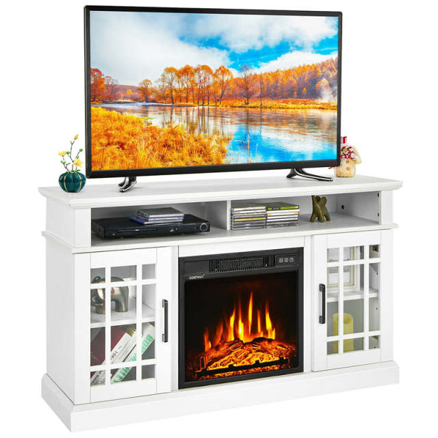 48" Fireplace TV Stand for TVs up to 50", Wood Entertainment Center TV Console with 18" Electric Fireplace, Remote Control, Adjustable Shelves
