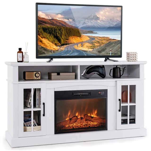 Electric Fireplace TV Stand for TVs Up to 65", 1400W Heater Insert with Remote Control, 3-Level Flame, Overheat Protection, Adjustable Shelves