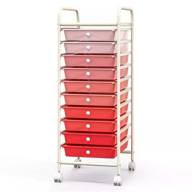 10-Drawer Rolling Storage Cart, Utility Cart with Drawers & Lockable Wheels, Mobile Art Craft Drawer Cart for Home Office, School