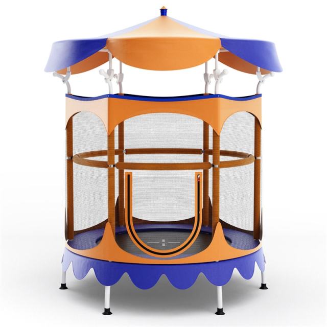 64" Mini Kids Trampoline, ASTM Approved Toddler Trampoline with Detachable Canopy, Safety Enclosure Net & Handrail for Indoor Outdoor Use