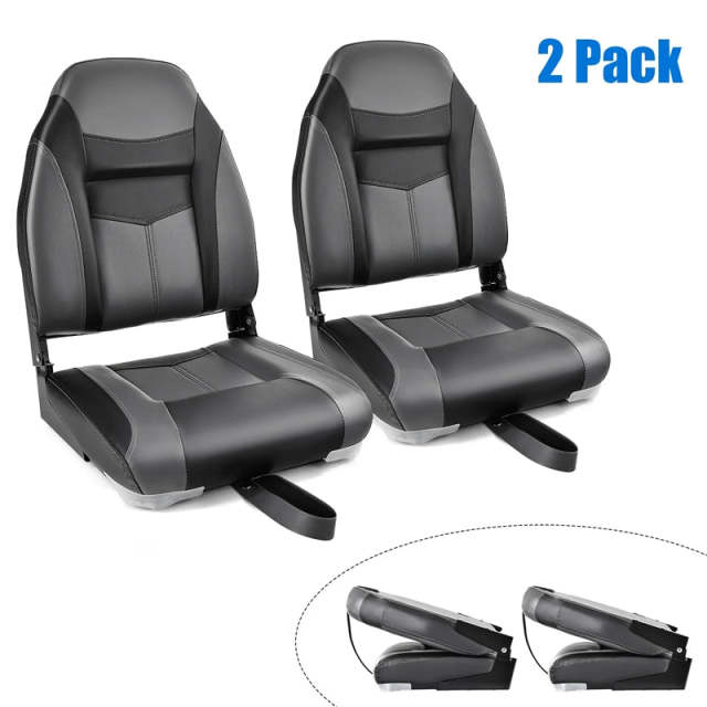 2-Pack High Back Boat Seats, Folding Fishing Boat Seats with Sponge Padding, Stainless Steel Screws & Hinges, Waterproof Boat Captain Chairs