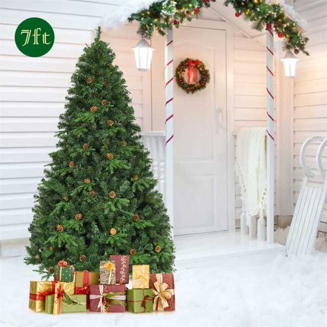 7/7.5/8 Feet Pre-Lit Artificial Christmas Tree Premium Spruce Hinged Tree with LED Lights & Pine Cones, Xmas Tree for Holiday Indoor Décor