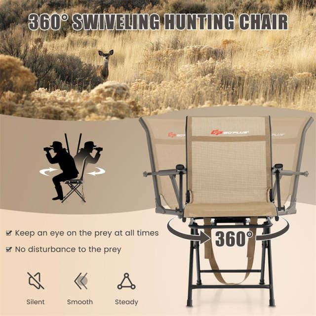 360° Swivel Hunting Blind Chair, Portable Folding Hunting Chair with Armrest, Mesh Back & Carrying Strap, Silent Hunting Seat for Dove Camping