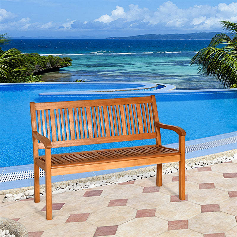50" Solid Wood Garden Bench, 2-Person Outdoor Loveseat Bench with Curved Backrest & Wide Armrests for Patio, Porch & Poolside