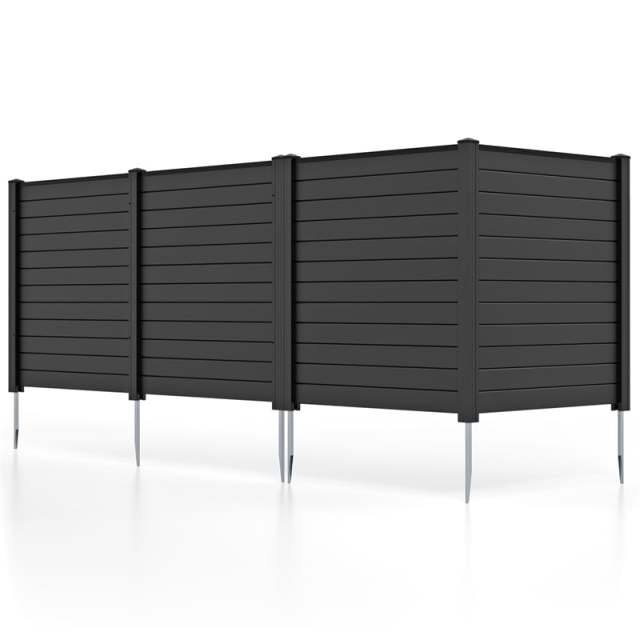 Air Conditioner Fence 4 Panels, 48"W x 48"H Outdoor Vinyl Privacy Screen with Metal Stakes, Trash Can Enclosure Decorative Garden Fence for Patio Lawn